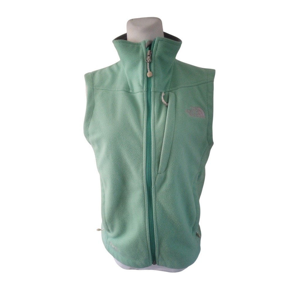The North Face Light Green Gray Fleece Vest Size M Windwall  Logo Zip Jacket
